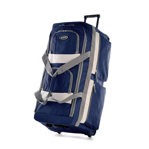 OLYMPIA 22 in. Blue 8-Pocket U Shape Rolling Duffel Bag with Retractable Handle