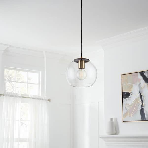 Home Decorators Collection 1-Light Antique Brass and Glass Mini-Pendant