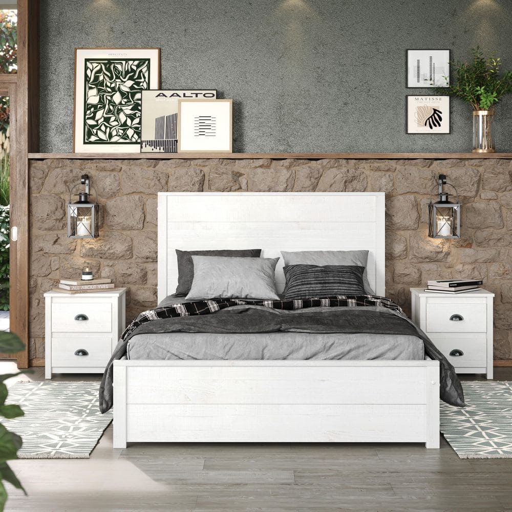 Hampton King Size Coastal White Pine Wood Bed