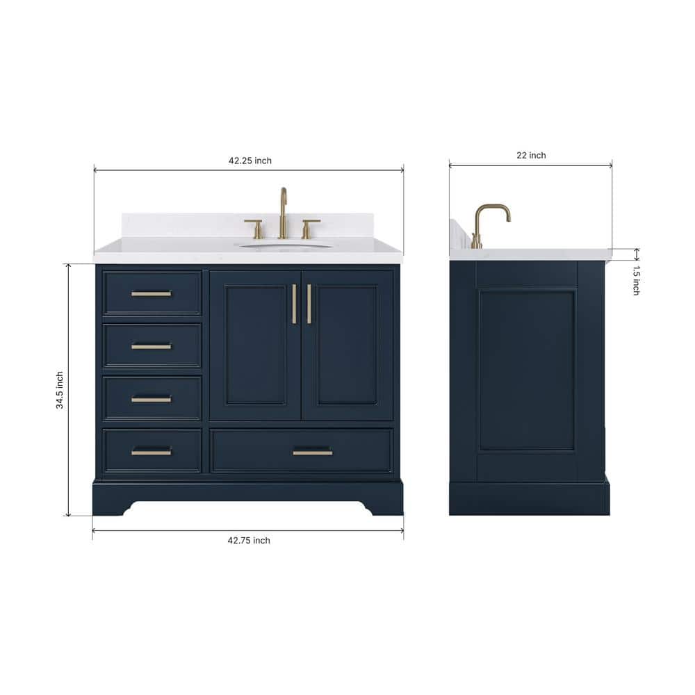 Midnight Blue 42" Single Bathroom Vanity with Carrara Marble Top