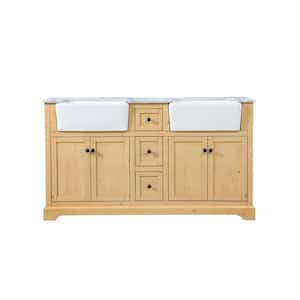 Timeless Home 60 in. W x 22 in. D x 34.75 in. H Double Bathroom Vanity Side Cabinet in Natural Wood with Marble Top