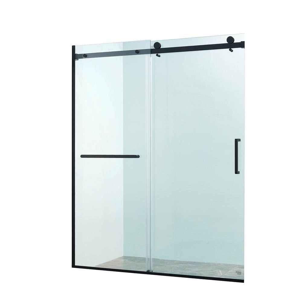 Matte Black Semi-Frameless Sliding Shower Door with Tempered Glass