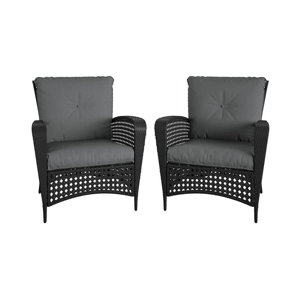 Cosco Lakewood Ranch Black Water Resistant Wicker Outdoor Lounge Chair with Gray Cushion (2-Pack) -  88591BGYE