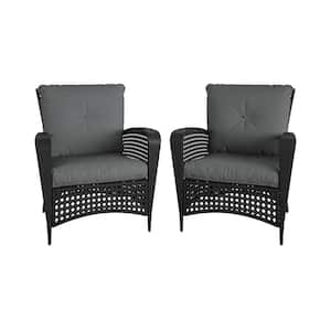 Lakewood Ranch Black Water Resistant Wicker Outdoor Lounge Chair with Gray Cushion (2-Pack)