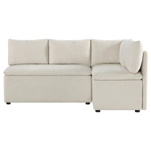 Ellis 4-Piece Linen Fabric L Shaped Dining Chair with Lift Top Storage and Reversible Cushions, Mid Century Banquette