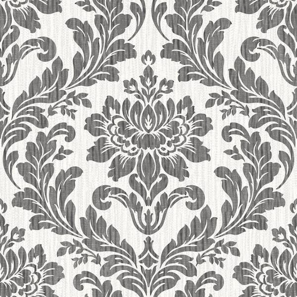 Advantage Galois Black Damask Wallpaper Sample
