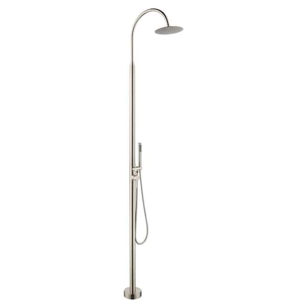 Single Handle 1-Spray Outdoor Shower Faucet 1.8 GPM with Creamic Disc Valves Freestanding Shower System Brushed Nickel