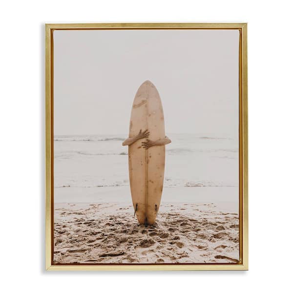 Stupell Industries Surf Ready Board by LSR Design Studio Gold Floater Frame Sports Graphic Art Print 31 in. x 25 in.