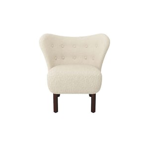 Beige Accent Chair Lambskin Sherpa Wingback Tufted Side Chair with Solid Wood Legs