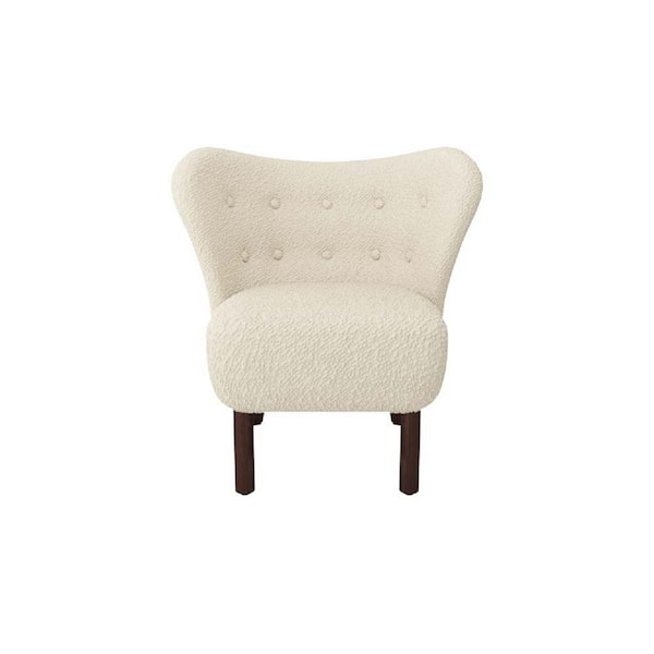 wetiny Beige Accent Chair Lambskin Sherpa Wingback Tufted Side Chair with Solid Wood Legs