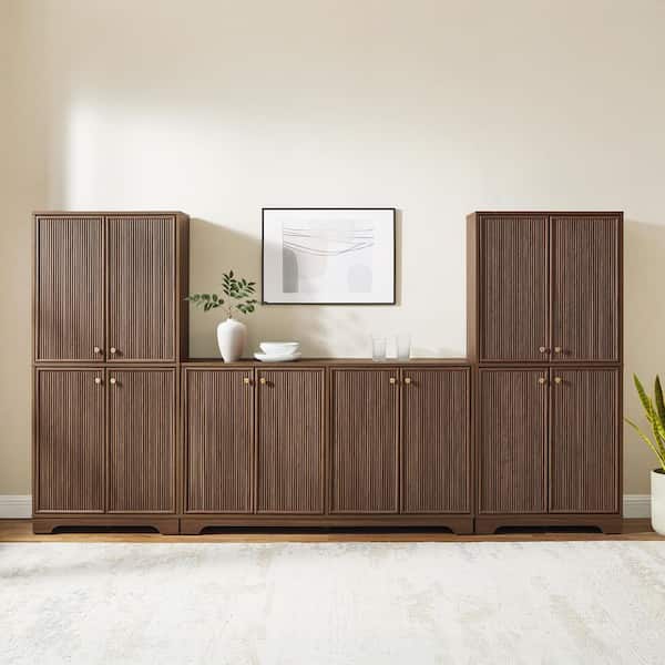 CROSLEY FURNITURE Naomi Walnut MDF Buffet 3-PC Set with Pantries