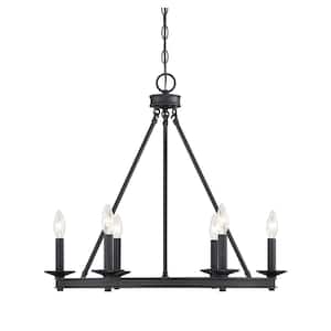 25 in. W x 23 in. H 6-Light Matte Black Metal Chandelier with No Bulbs Included