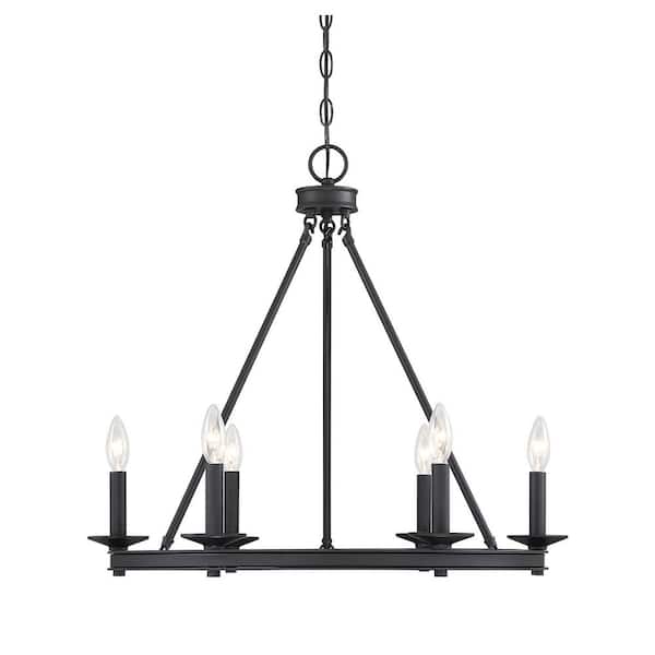 25 in. W x 23 in. H 6-Light Matte Black Metal Chandelier with No Bulbs Included