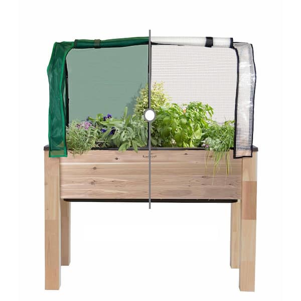 cedarcraft Beautiful. Functional. Sustainable. 23 in. x 49 in. x 30 in. Self-Watering Cedar Planter, Greenhouse and Bug Cover