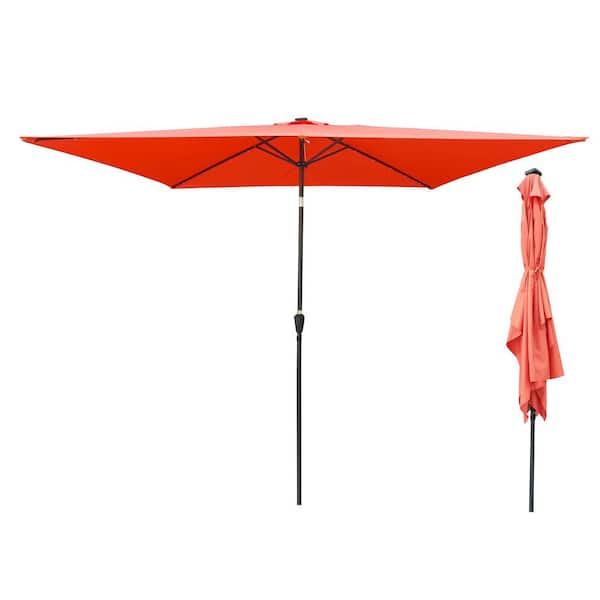 SUNRINX 10 ft. x 6.5 ft. Waterproof Steel Market Outdoor Solar Patio Umbrella with Push Button Tilt and Crank in Red