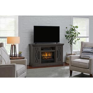 Concours 54 in. Freestanding Electric Fireplace TV Stand in Warm Gray with Charcoal Oak Grain