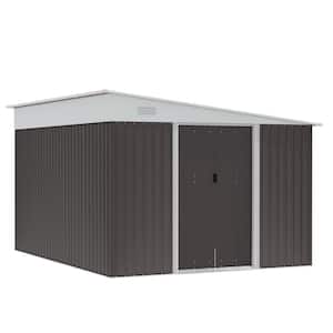 11 ft. W x 9 ft. D Metal Shed Gray with Double Sliding Doors and 2 Air Vents 95.8 sq. ft.