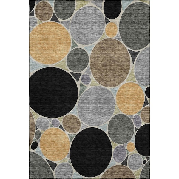 Mayfield Premium Machine Washable Abstract AMF2516 Black 5 ft. x 7 ft. 6 in. Area Rug