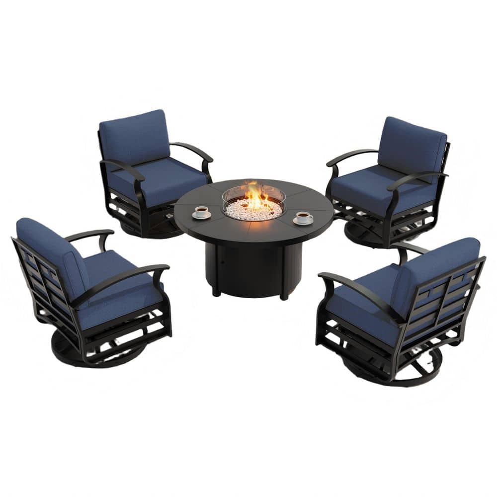 4-Seat Aluminum Patio Conversation Set with 40,000 BTU Fire Pit Table, White Pumice, Swivel Rocking Chairs, Navy Cushion price history on PriceWatchPro