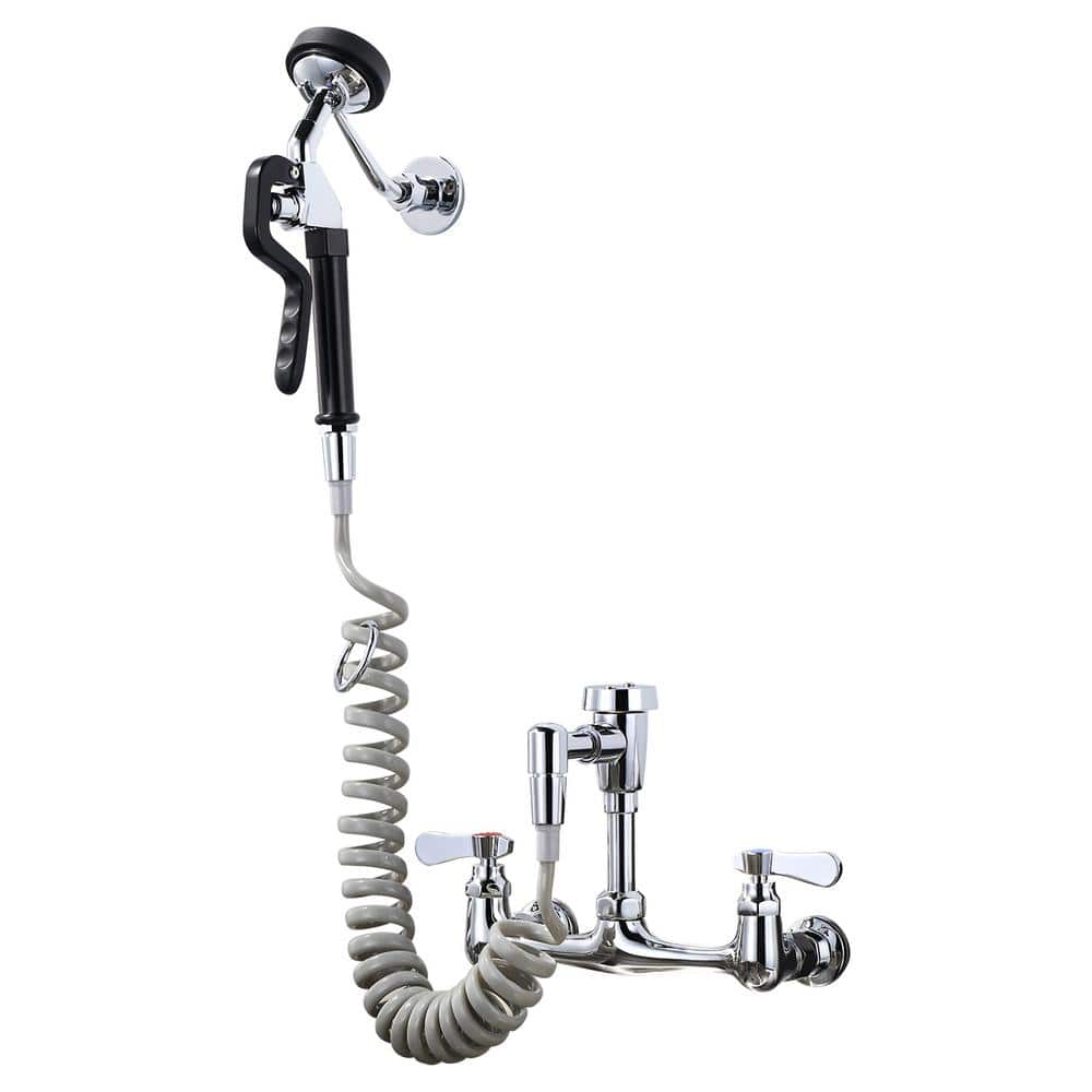 Brass Pet Grooming Faucet Double Handle 8 in. Centers Wall Mount Bathroom Faucet w/ Pre-Rinse Sprayer in Polished Chrome price history on PriceWatchPro
