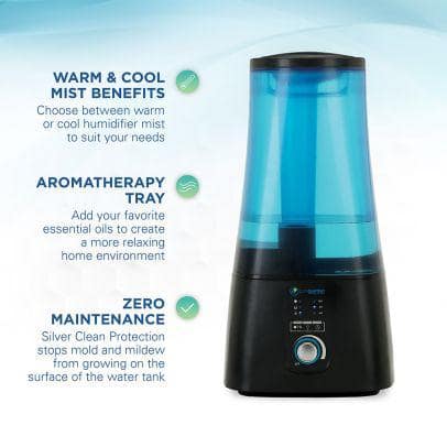 PureGuardian - Ultrasonic 2 Gal. Warm and Cool Mist Aromatherapy Humidifier - Blue/White