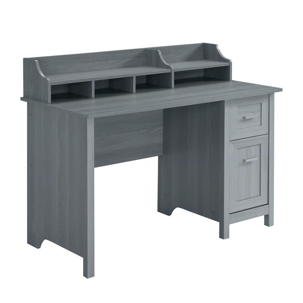 Modern Gray Wood-Design Office Desk with Hutch and Drawers