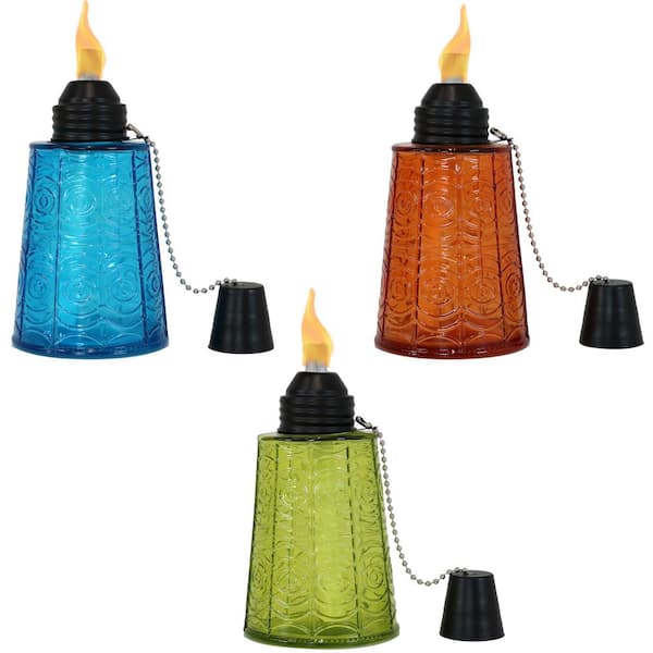 Sunnydaze Glass Tabletop Torches, 1-Blue, 1-Orange and 1-Green (Set of 3)