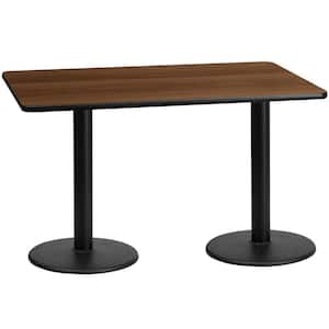 30 in. x 60 in. Rectangular Black and Walnut Laminate Table Top with 18 in. Round Table Height Bases