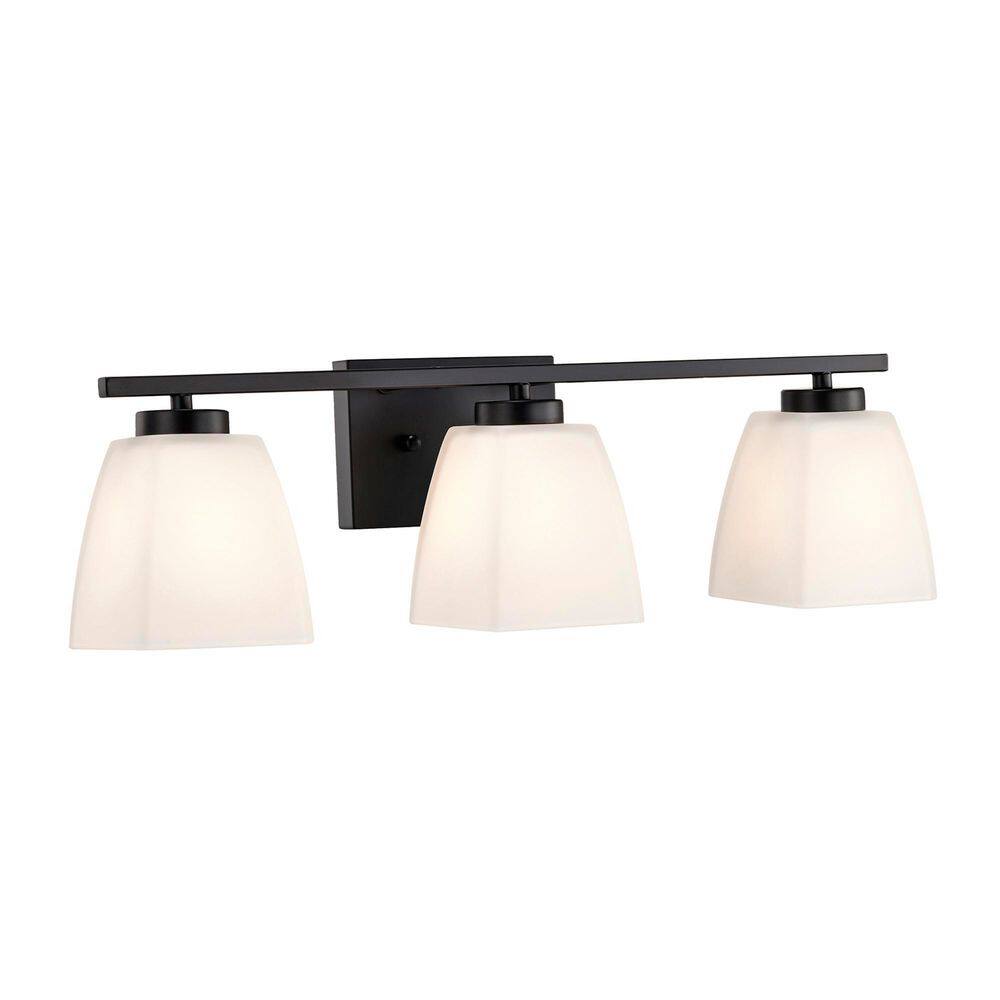 22 in. 3-Light Matte Black Modern Vanity Light with Square Etched White Glass Shades price history on PriceWatchPro