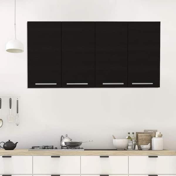 47.2 in. W x 13.1 in. D x 23.6 in. H Black Wood Ready to Assemble Wall Kitchen Cabinet with Shelves and 4-Doors