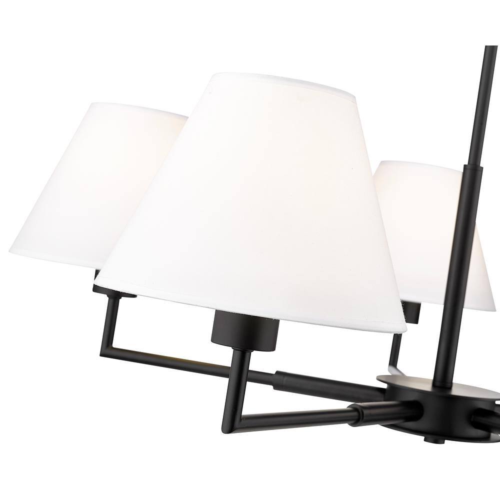 Matte Black 5-Light Chandelier with White Fabric Shades