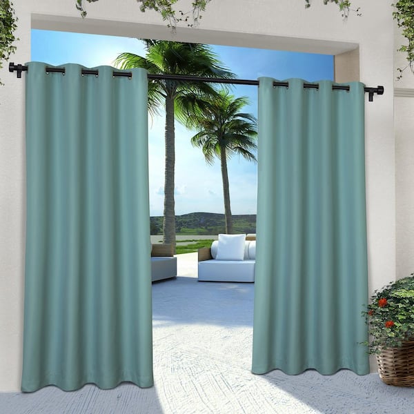 EXCLUSIVE HOME Cabana Teal Solid Light Filtering Grommet Top Indoor/Outdoor Curtain, 54 in. W x 96 in. L (Set of 2)