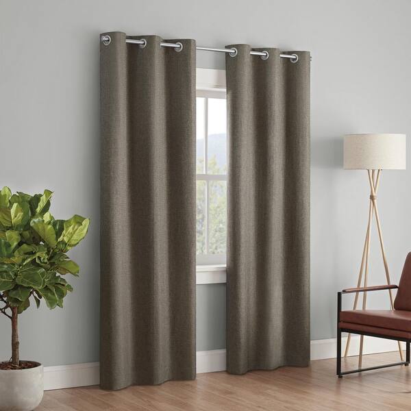 Eclipse Magnitech Cannes Textured Solid 100% Blackout Rod Pocket Panel, 40 x 63 - Natural, Linen