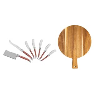 French Home 17 in. Wood Cheese Board with Pakkawood Laguiole Cheese Knives and Spreaders
