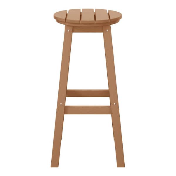 Laguna 29 in. HDPE Plastic All Weather Backless Round Seat Bar Height Outdoor Bar Stool in, Teak