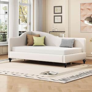 Sleek and Modern Beige Twin Size Linen Daybed with Solid Wood Legs