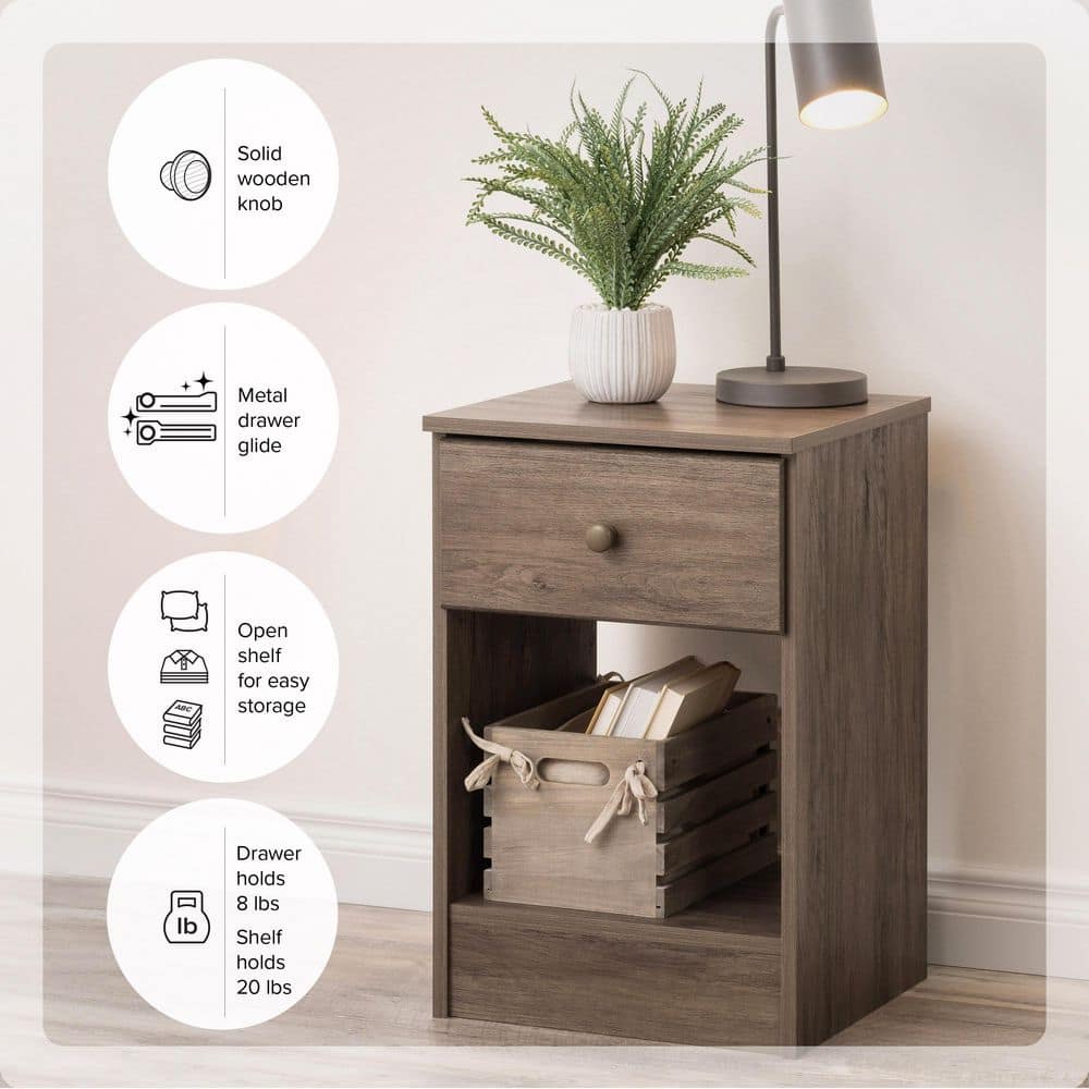 Astrid Tall 1-Drawer Nightstand in Drifted Gray with Solid Wood Knobs
