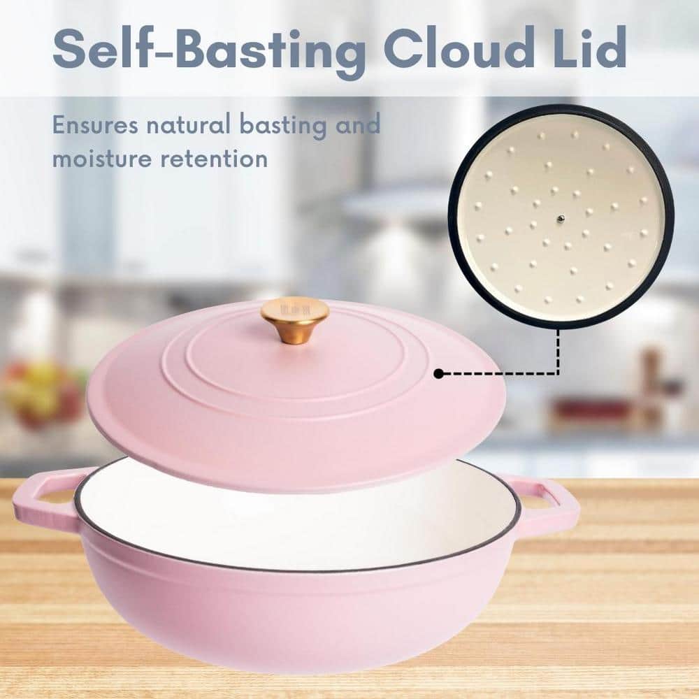 Matte Pink Enameled Cast Iron 5 Qt. Round Braiser with Lid