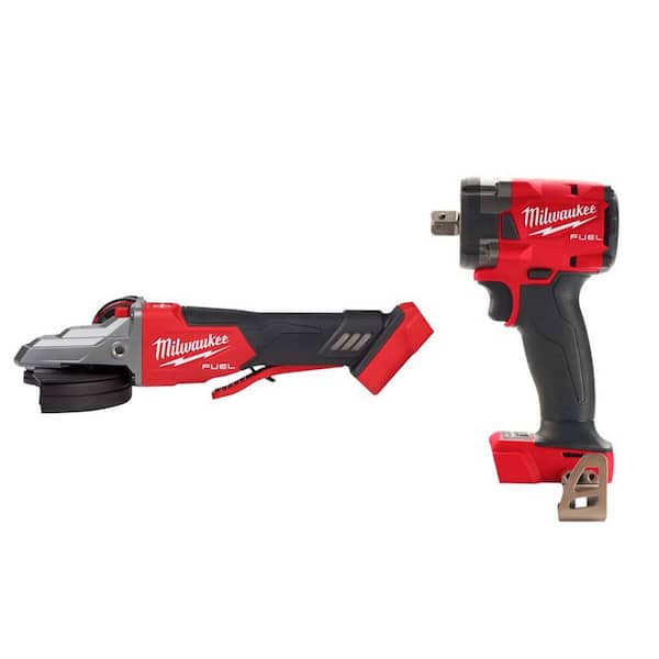 M18 FUEL 18V Lith-Ion Brushless Cordless 5 in. Flathead Braking Grinder w/ Paddle Switch No-Lock & 1/2 in. Impact Wrench