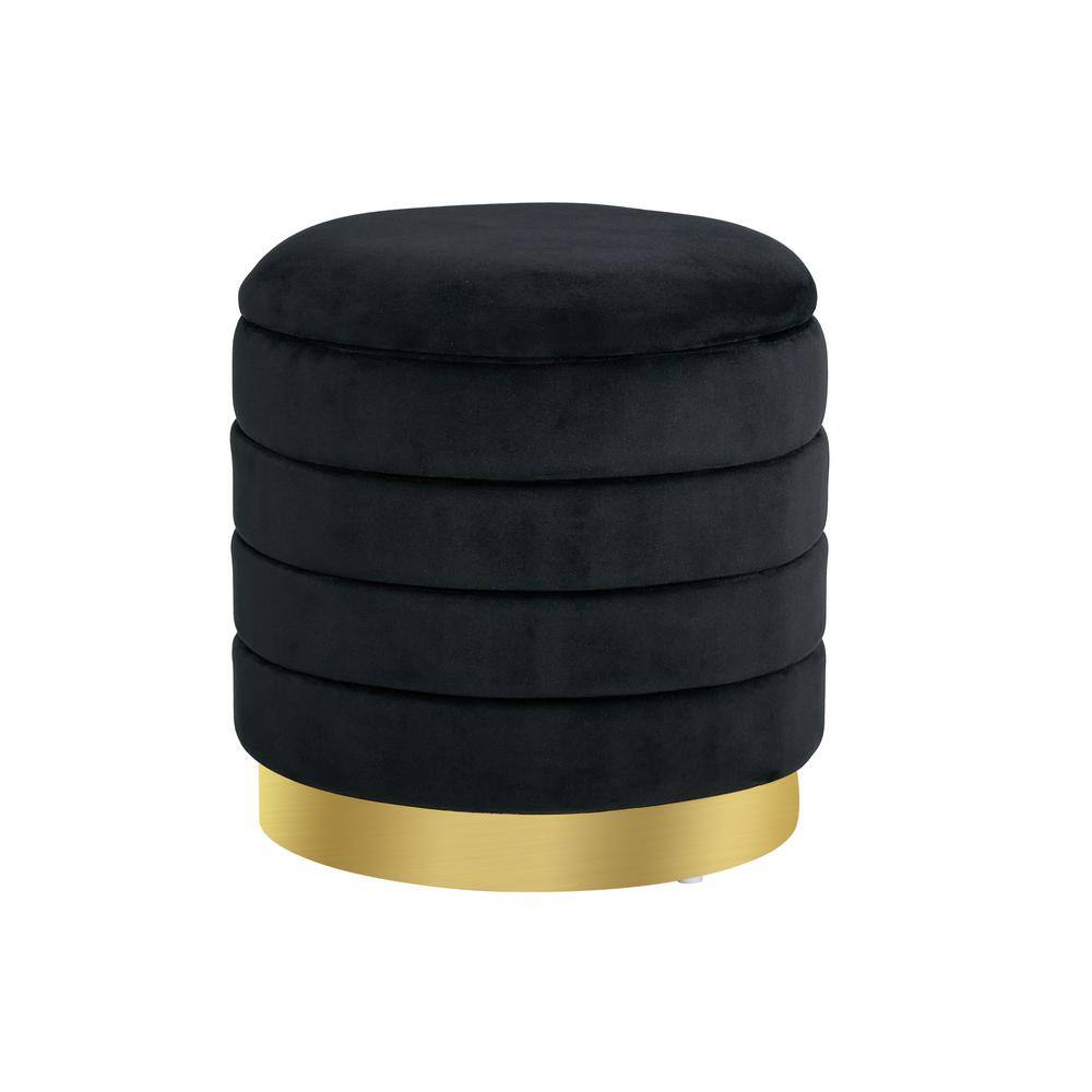 17 in. Modern Black Velvet Fabric Round Upholstered Ottoman with 