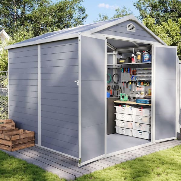 6 ft. x 8 ft. Plastic Storage Resin Shed with Floor Foundation, Air Vents for Patio, Grey (48 sq. ft. Coverage Area)
