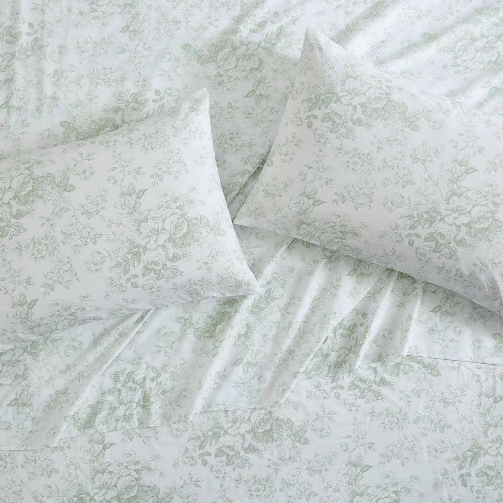 White and Pink Floral Cotton Percale Queen Sheet Set