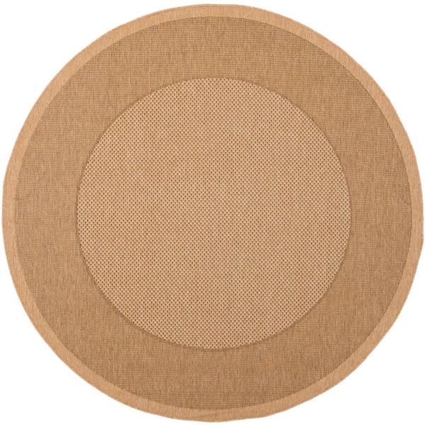Courtyard Natural/Gold 8 ft. x 8 ft. Border Solid Color Indoor/Outdoor Round Area Rug