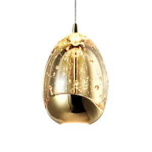 Venezia 3.5 in. ETL Certified Integrated LED Pendant Lighting Fixture with Champagne Glass Globe Shade, Gold