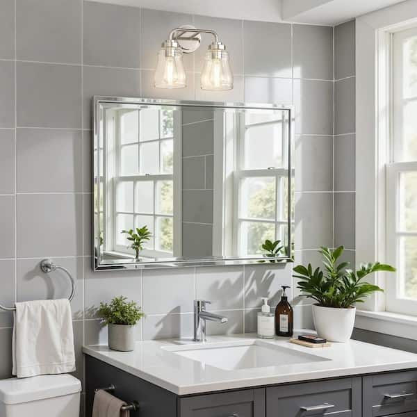 13 in. 2-Light Brushed Nickel Vanity Lights for Mirror, Farmhouse Bathroom Vanity Lighting with Clear Glass Shades