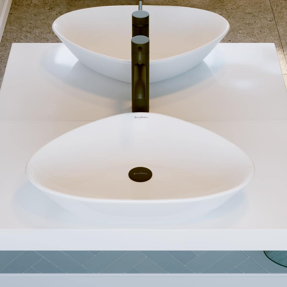 White Ceramic Above-Counter Vessel Sink, 23"