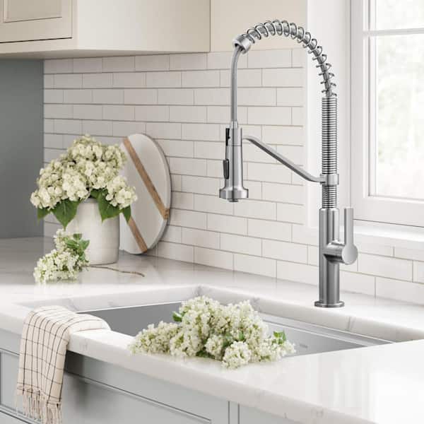 Oletto Commercial Style 2-Function Single Handle Pull Down Kitchen Faucet in Spot-Free Stainless Steel