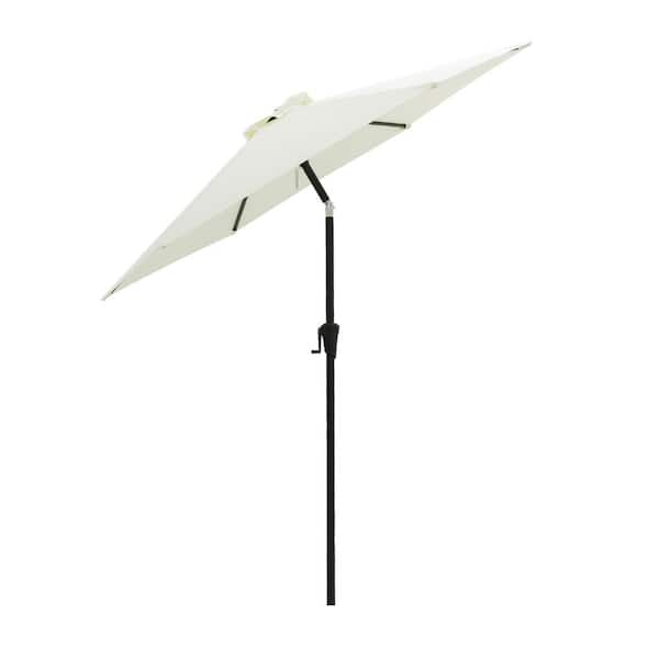 FLAME&SHADE 9 ft. Steel Market Tilt Patio Umbrella for Outdoor in Ivory Solution Dyed Polyester