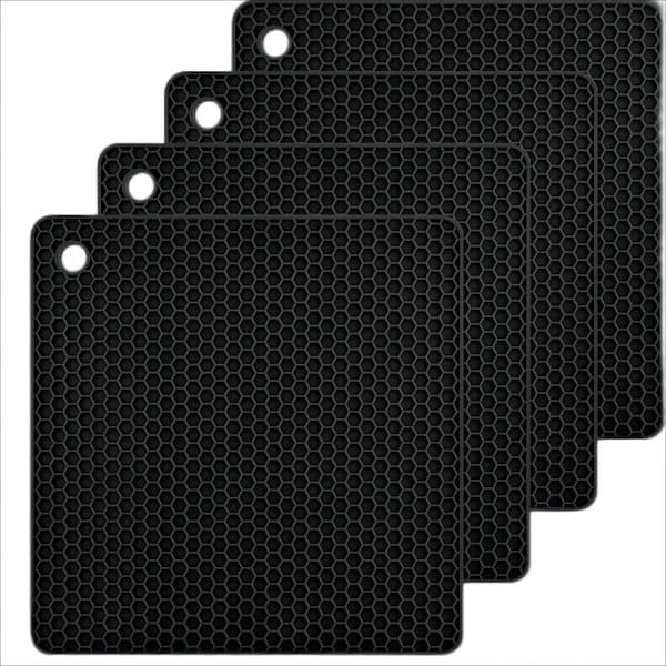 Black Silicone Square Trivets Mats Set of 4 for Hot Dishes, Pots, Pans, Kitchen Table