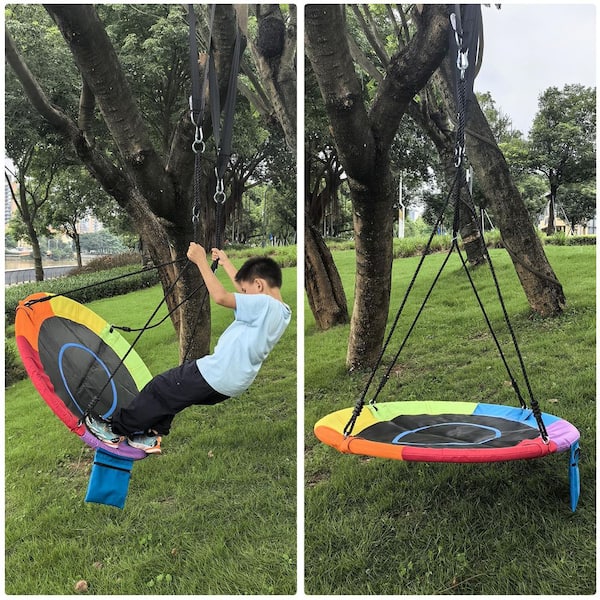 MISOPILY Black 40 in. Saucer Tree Swing with Zipper Pocket 900LBS